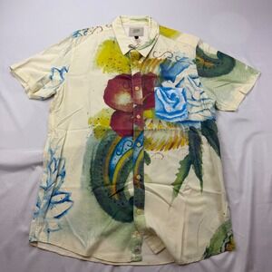 Deus Ex Machina Belbin Floral Shirt Mens Large Cream Watercolor Rayon Button Up